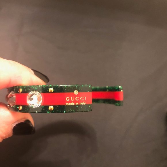Gucci Open Stripe Cuff with Crystal Bee Red Green - Picture 12 of 16